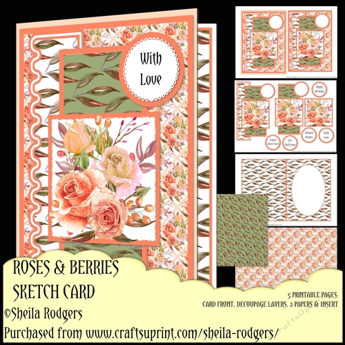 Roses and Berries Sketch Card