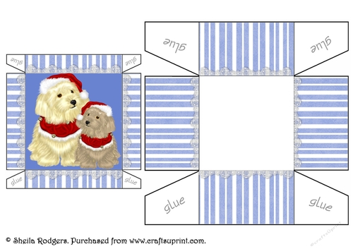 CHRISTMAS GIFT BOX WITH DOGS IN HATS