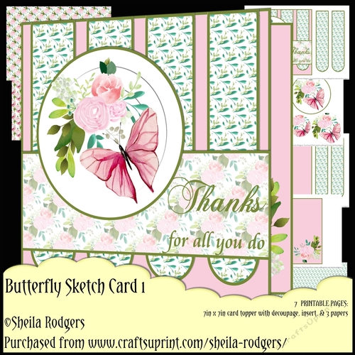 Butterfly Floral Sketch Card 1