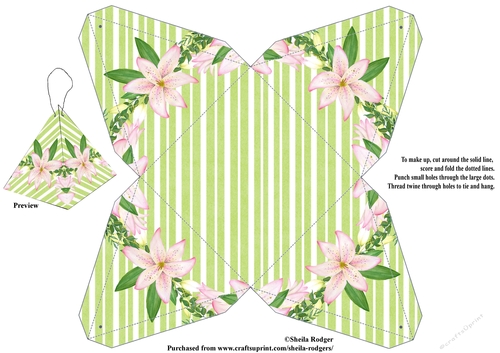 Folded Triangle Box - Lily on Green Stripe