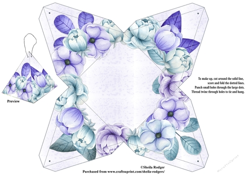 Folded Triangle Box - Purple Floral Wreath