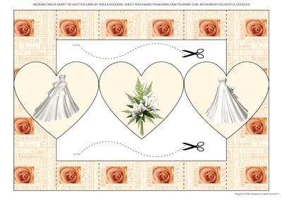 Wedding Dress Heart Tri Shutter Card