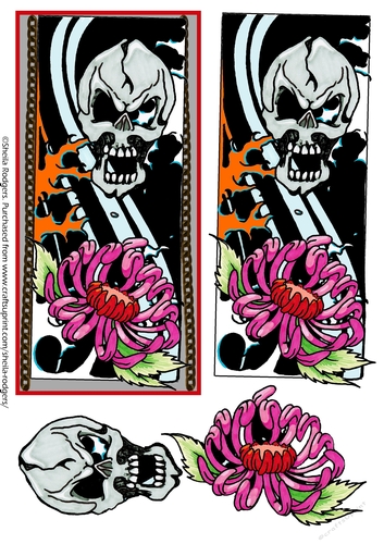 TATTOO ART SKULL AND FLOWER