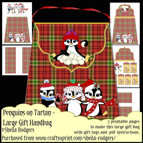 Penguins on Tartan - Large Gift Handbag