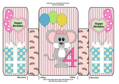 Girl Balloon Mouse Birthday Age 4
