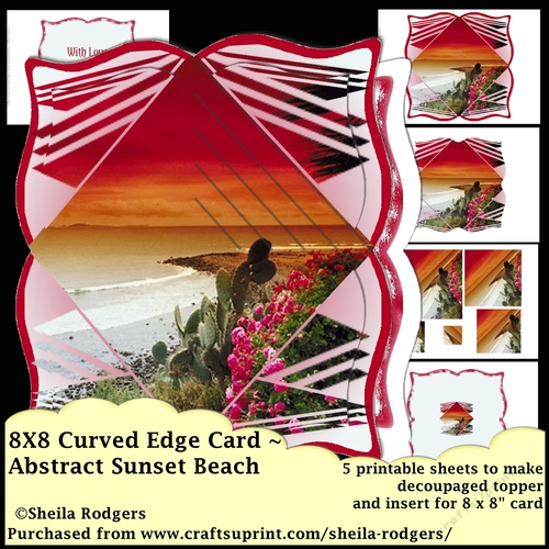 8 x 8 Curved Edge Card Abstract Sunset Beach