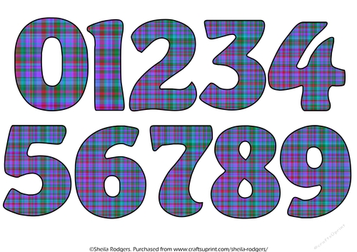 NUMBERS 0 TO 9 - PURPLE TARTAN 1