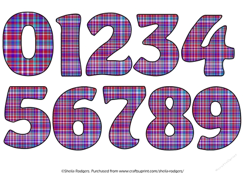 NUMBERS 0 TO 9 - PURPLE TARTAN 2