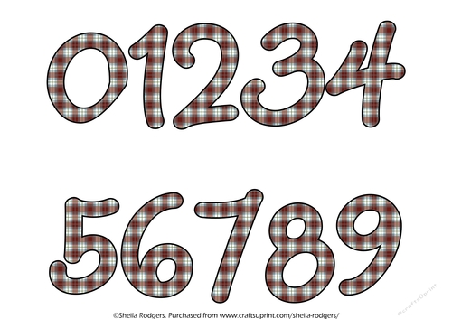 NUMBERS 0 TO 9 - BROWN TARTAN 1