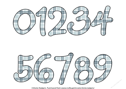 NUMBERS 0 TO 9 - GREY BLUE TARTAN 1