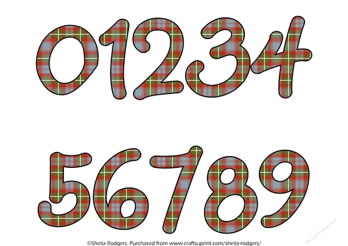 NUMBERS 0 TO 9 - RED GREEN TARTAN 1