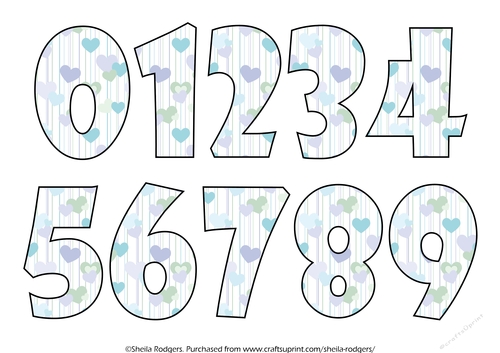 NUMBERS 0 TO 9 - HEARTS STRIPES BLUE