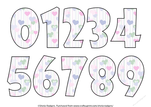 NUMBERS 0 TO 9 - HEARTS STRIPES PINK
