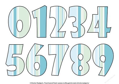 NUMBERS 0 TO 9 - STRIPES BLUE GREEN