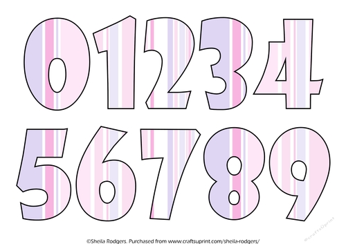 NUMBERS 0 TO 9 - STRIPES PINK LILAC