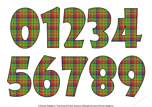 NUMBERS 0 TO 9 - TARTAN GREEN RED