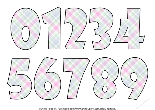 NUMBERS 0 TO 9 - TARTAN PINK GREEN LILAC