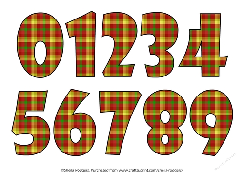 NUMBERS 0 TO 9 - TARTAN RED YELLOW