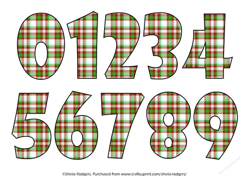NUMBERS 0 TO 9 - TARTAN WHITE GREEN RED