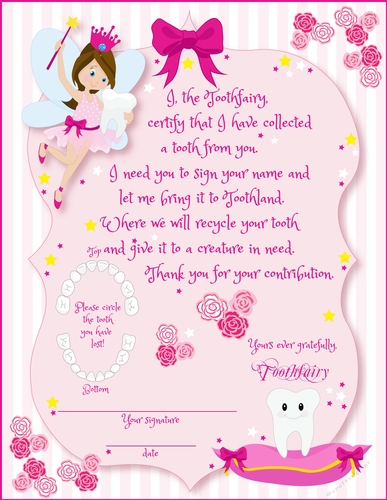 A4 TOOTH FAIRY CERTIFICATE