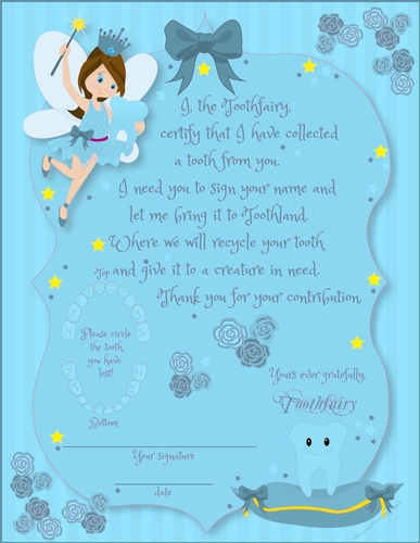 A4 TOOTH FAIRY CERTIFICATE BLUE