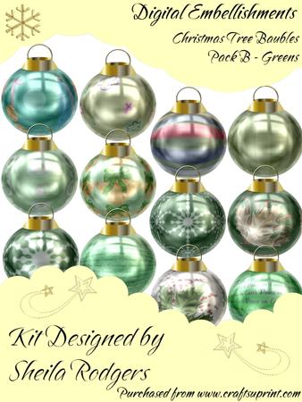 Xmas Tree Baubles Set B - Greens