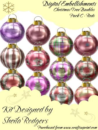 Xmas Tree Baubles Set C - Reds