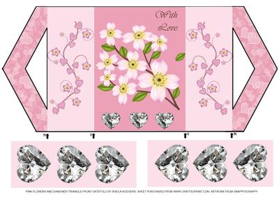 Pink Flowers and Diamonds Triangle Front Gatefold