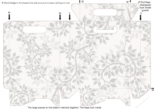 Gusset Sided Gift Bag - Grey Vines
