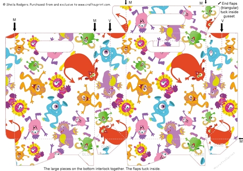 Gusset Sided Gift Bag - Monsters Assorted