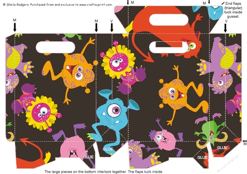 Gusset Sided Gift Bag - Monsters Dark