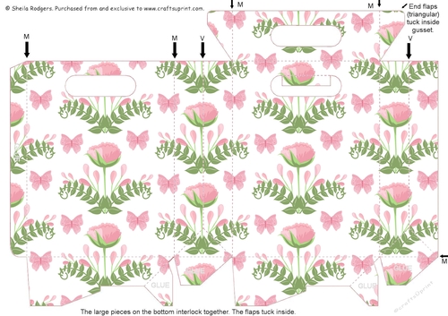 Gusset Sided Gift Bag - Pink Flowers and Butterflies