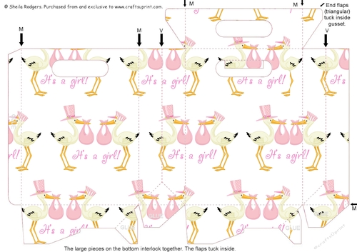 Gusset Sided Gift Bag - Pink Stork 2