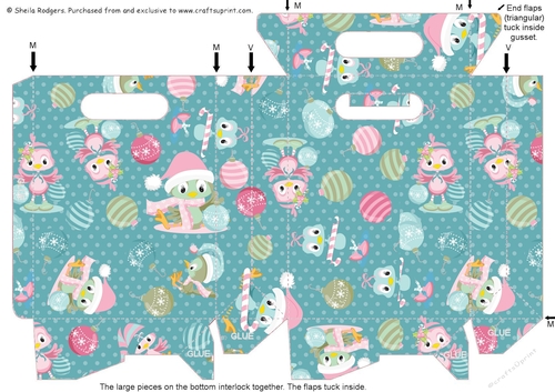Gusset Sided Gift Bag - Shabby Chic Christmas Birds 2