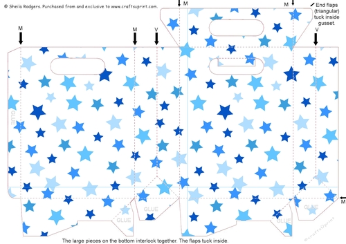 Gusset Sided Gift Bag - Stars Blue