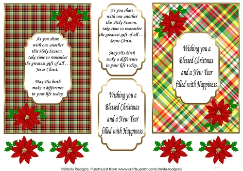 Two 6x4 Christmas Card Toppers - Tartan