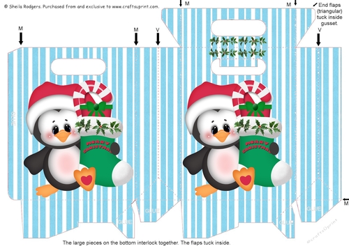 Gusset Sided Gift Bag - Penguin With Stocking