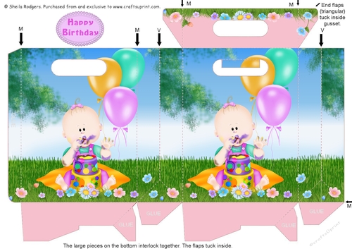 Gusset Sided Gift Bag - Baby Girl Birthday
