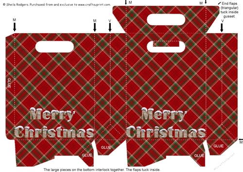 Gusset Sided Gift Bag - Red Tartan Christmas