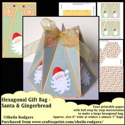 HEXAGONAL GIFT BAG - SANTA AND GINGER BREAD