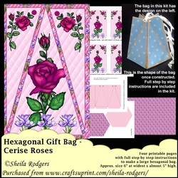 HEXAGONAL GIFT BAG - CERISE ROSES
