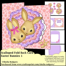 Scalloped Fold Back Card - Easter Bunnies 1