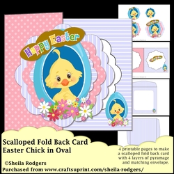 Scalloped Fold Back Card - Easter Chick in Oval