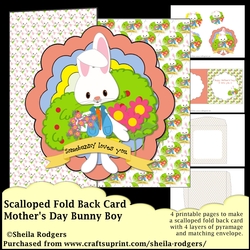 Scalloped Fold Back Card - Mothers Day Bunny Boy