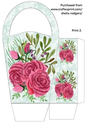 LARGE ROUND TOP GIFT BAG - PINK ROSES
