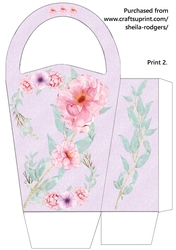 LARGE ROUND TOP GIFT BAG - PINK FLOWERS ON LILAC