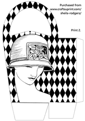 LARGE ROUND TOP GIFT BAG - ART DECO LADY IN HAT