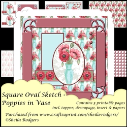 Square Oval Sketch - Poppies in Vase