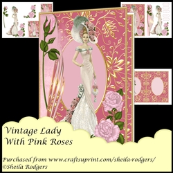 Vintage Lady With Pink Roses