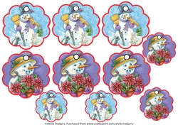 10 Scalloped Snowmen Gift Tags